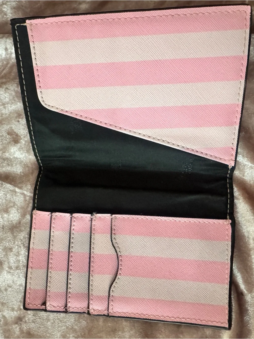 Victoria's Secret Pink & White Striped Cosmetic Pouch with Gold Plaque